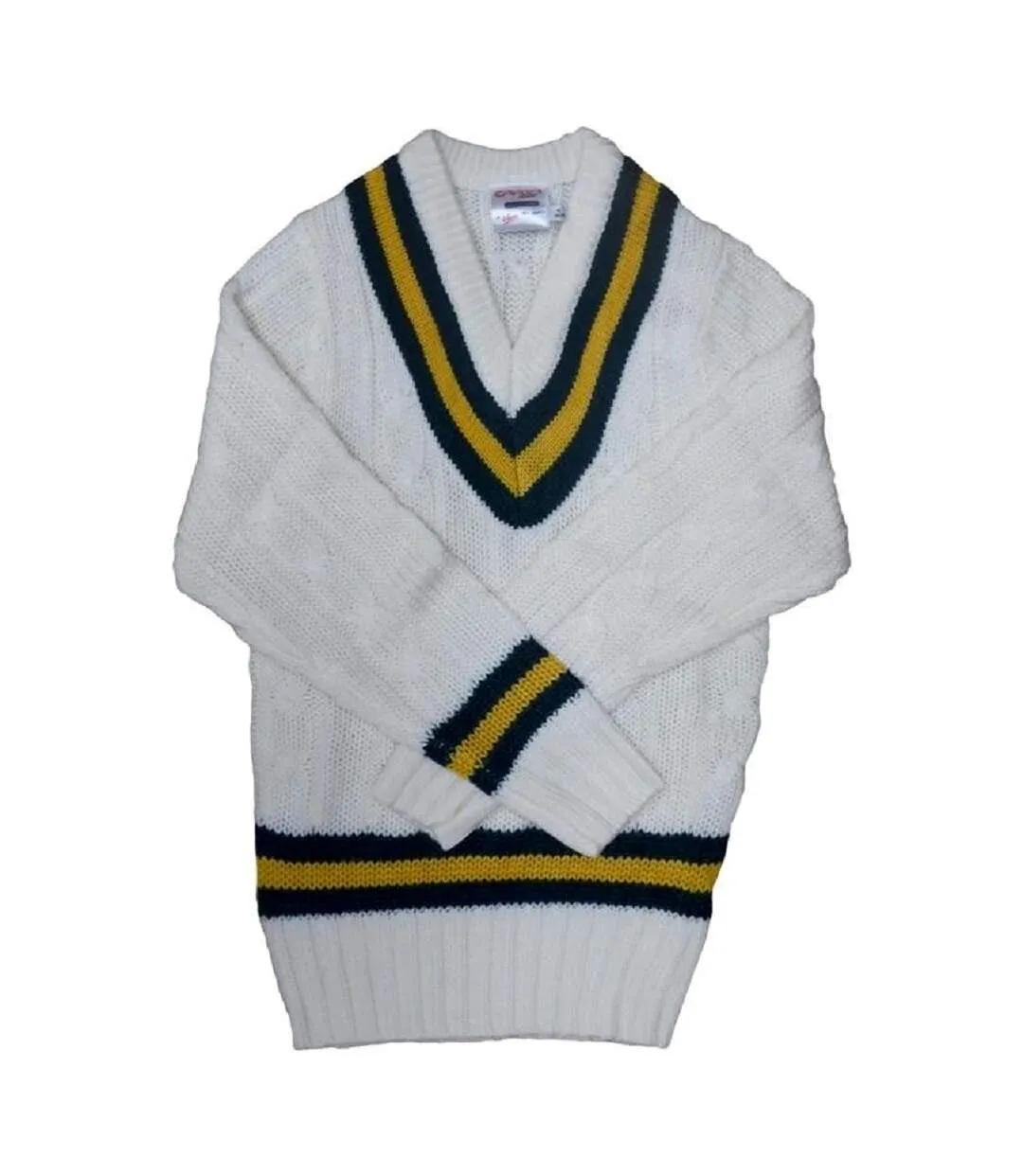 Mens cricket jumper off white/green/amber Carta Sport