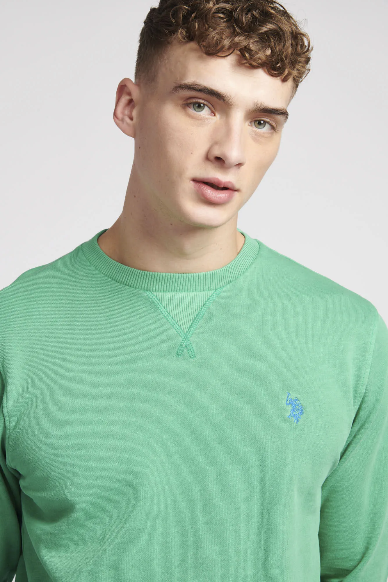 Mens Garment Dye Crew Neck Sweatshirt in Golf Green