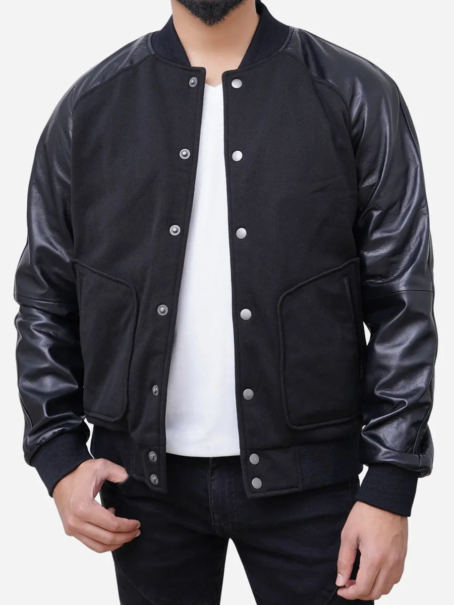Men’s Leather Sleeves Wool Blended Varsity Baseball Letterman Jacket