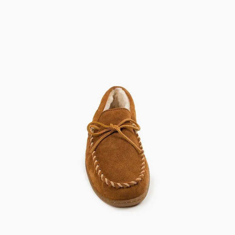  Men's Pile Lined Hardsole Moccasin in Brown  