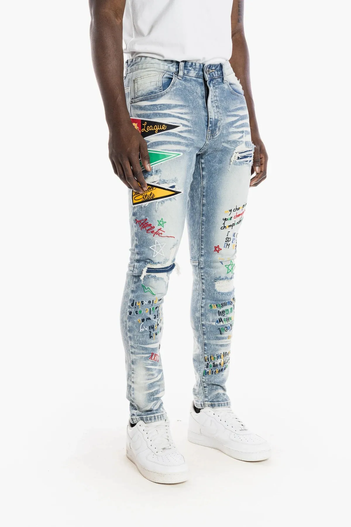 Men's Smoke Rise Embroidered Fashion Jeans Malibu Blue