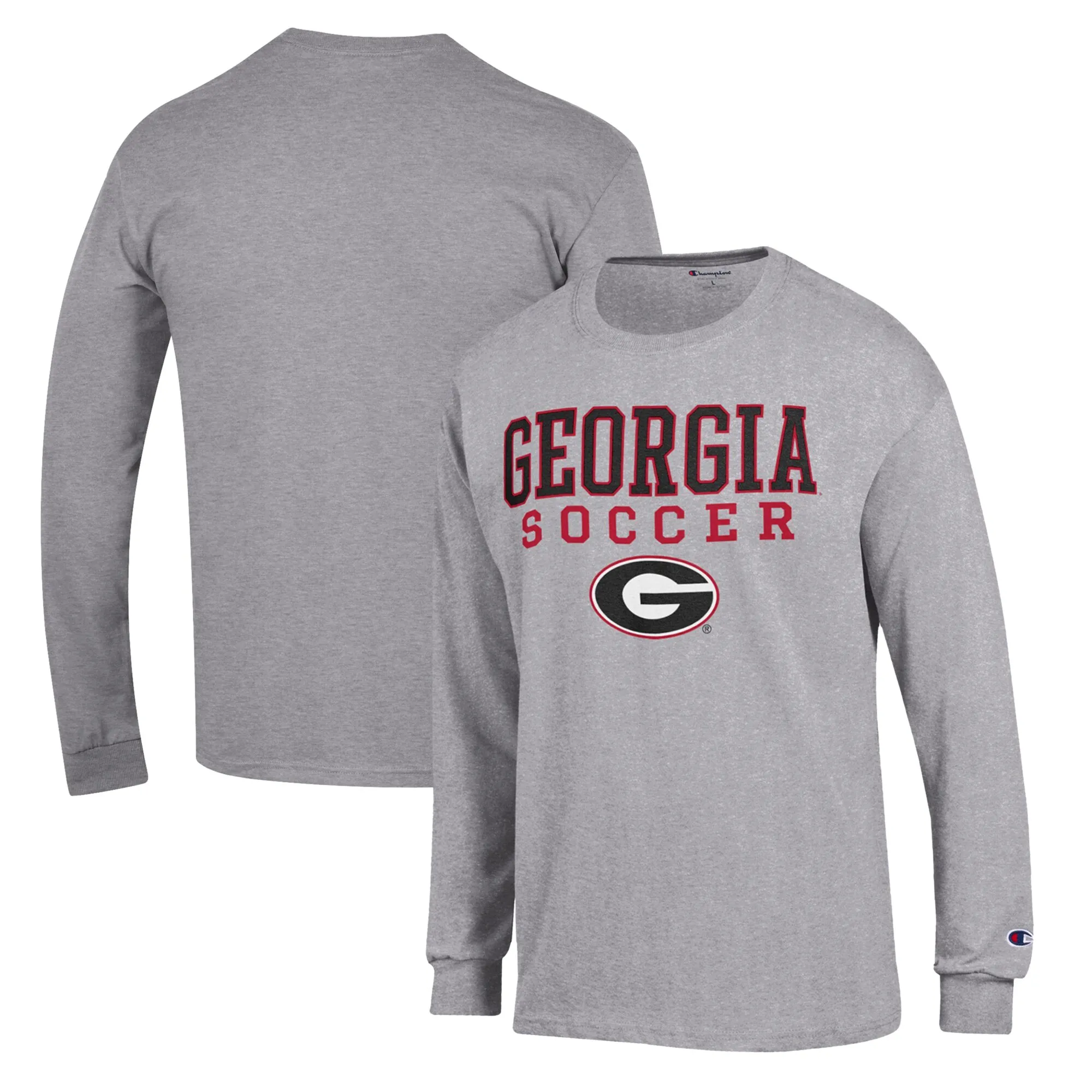 Men's Champion Gray Georgia Bulldogs Soccer Stack Logo Long Sleeve T-Shirt