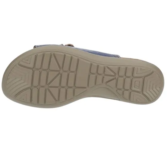 Mules d'été femme Laura Vita en cuir véritable avec décoration florale LILOO 11 bleu