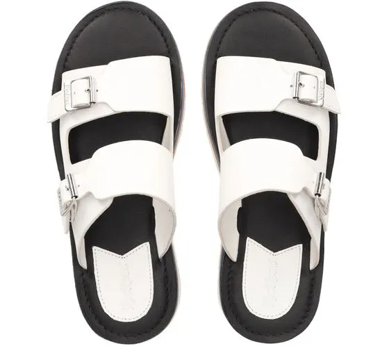 Mules de mujer Kickers Kick Hot de piel auténtica con doble tira y plataforma colorida 894972-50 33 Blanco