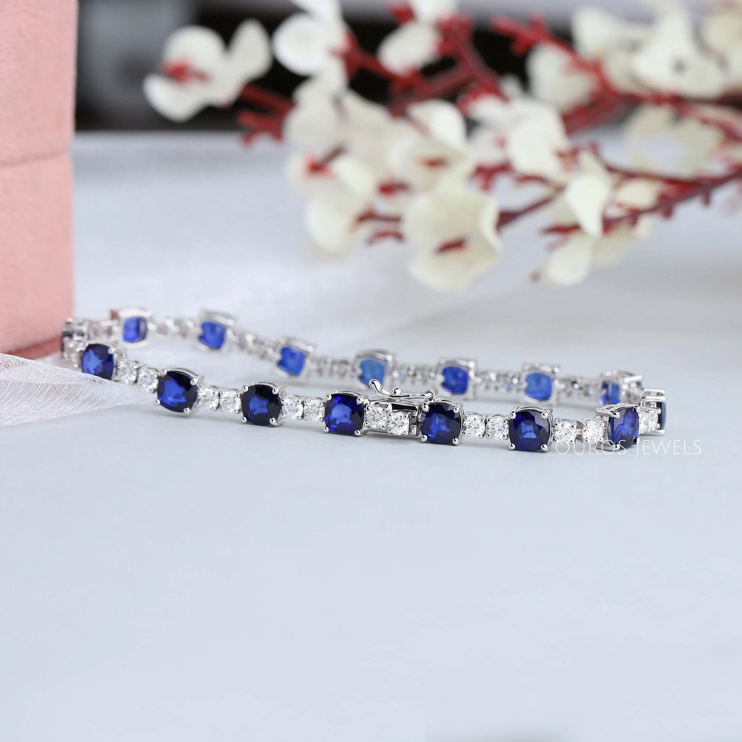 Natural Blue Sapphire Cushion Tennis Bracelet