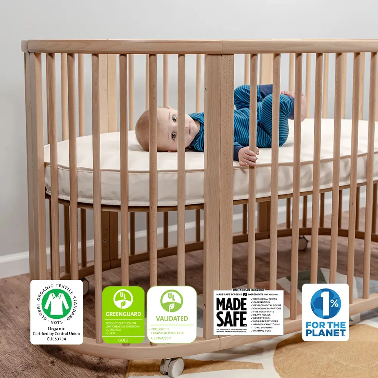 Naturepedic Organic Breathable Oval Crib Mattress w Cover (For Stokke Sleepi V3)