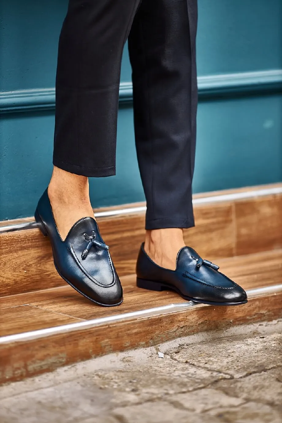 Navy Blue Tassel Loafers