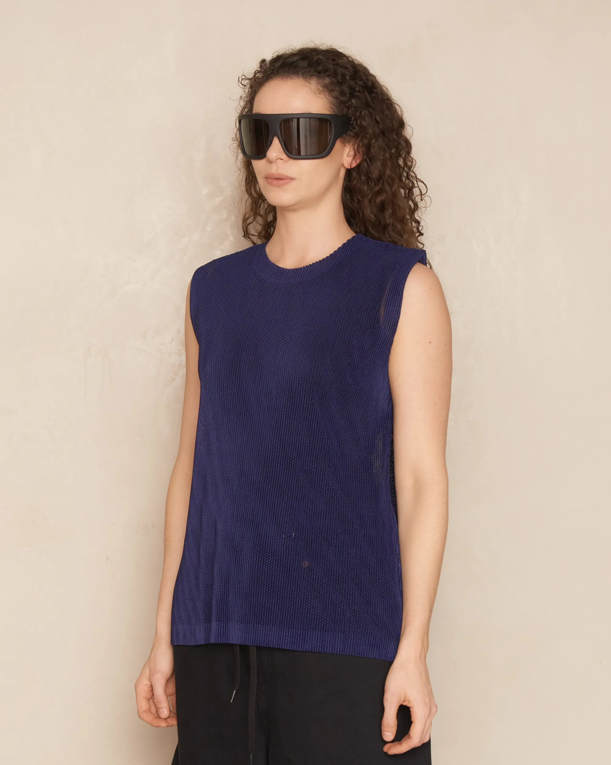 Navy Tatami Sleeveless Top