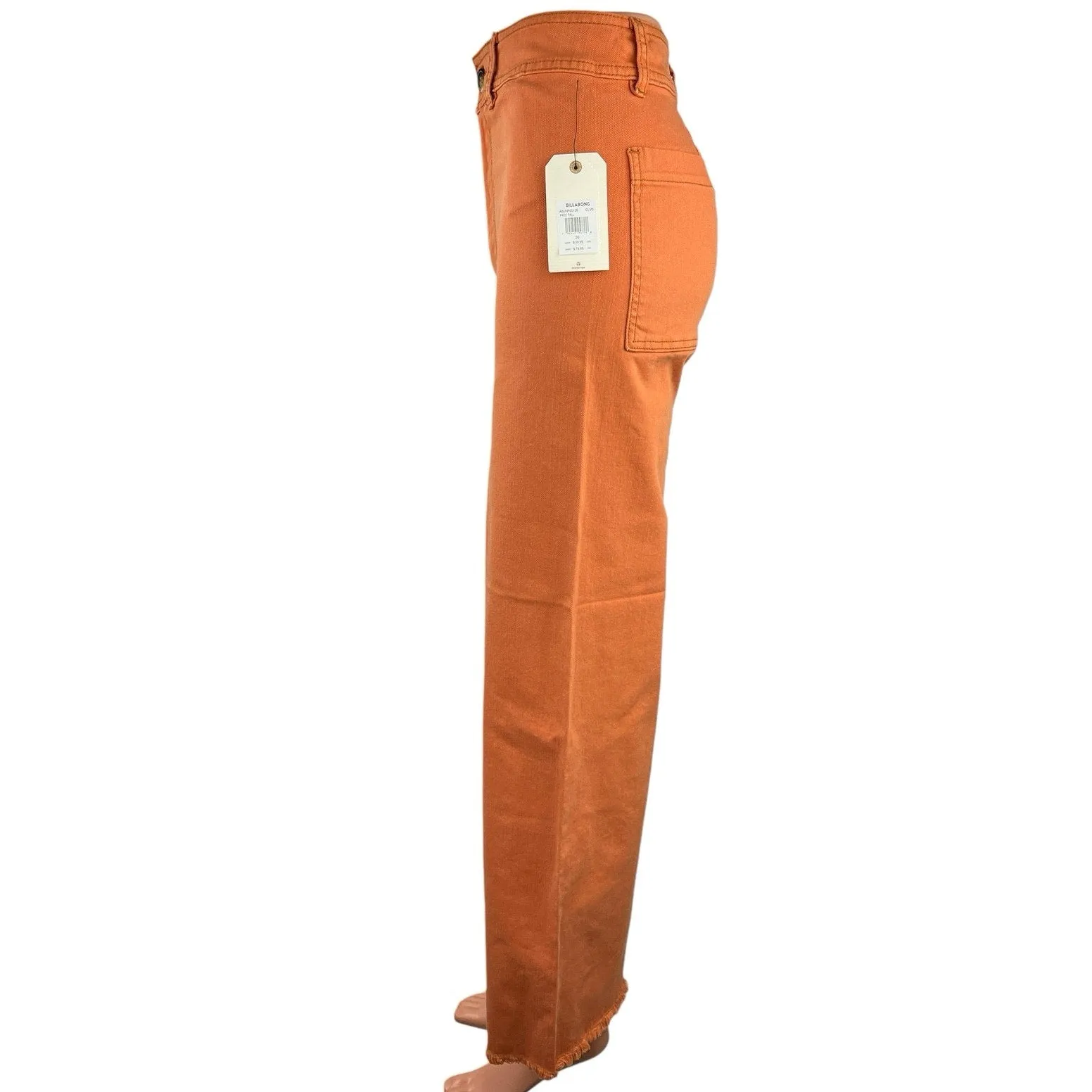 NEW Billabong Orange Denim High Rise Raw Hem Stretchable Wide Flared Jeans Sz S