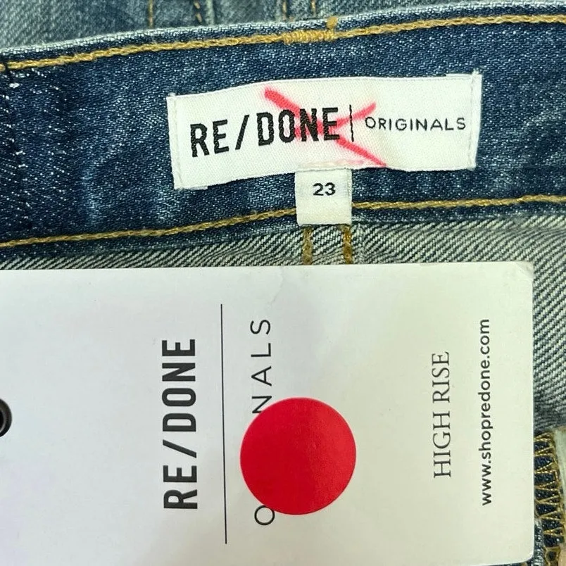 New RE/DONE Blue High Rise Cut Off Hem Faded Casual Straight Leg Denim Jeans 23