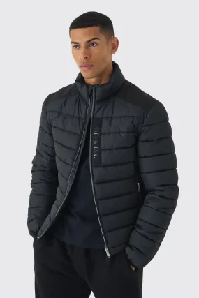 Official Funnel Neck Panel Puffer Jacket In Black