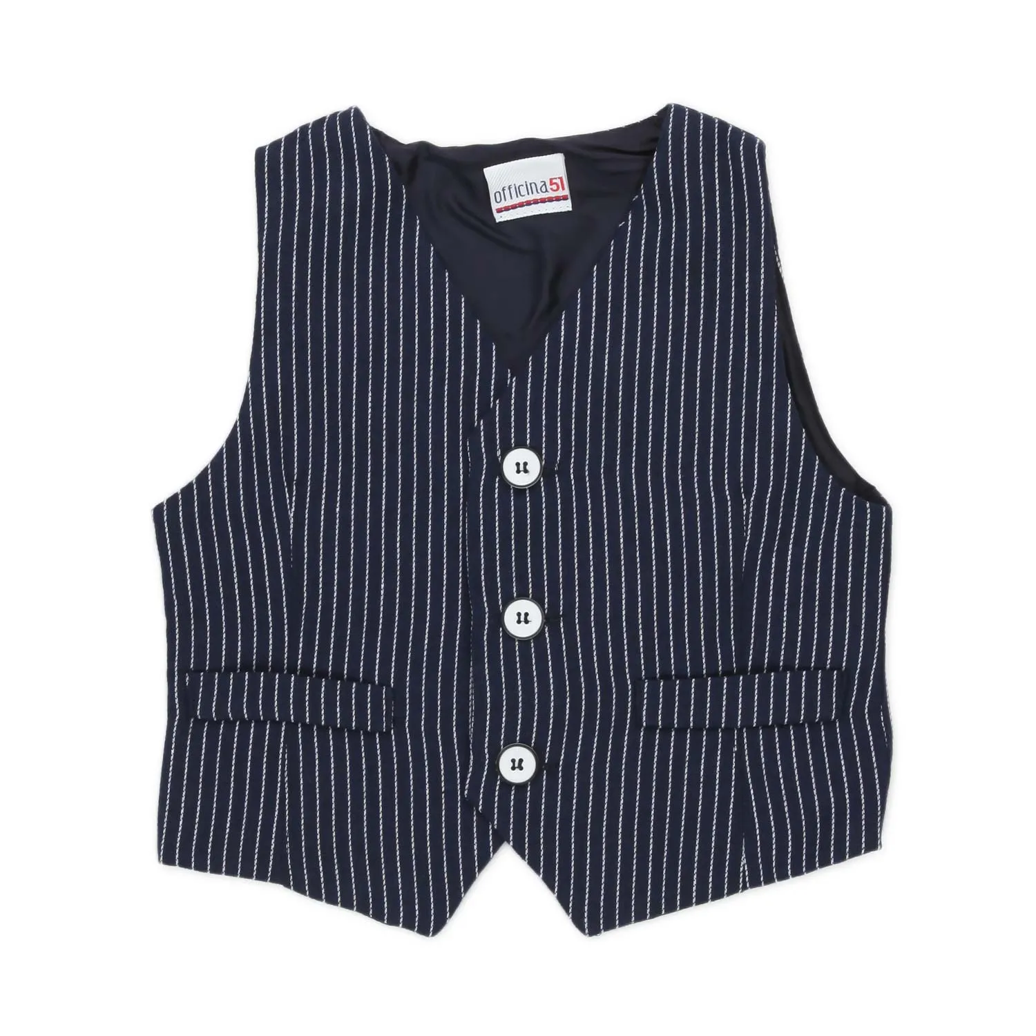 Officina51 Navy Blue Pinstripe Vest For Child And Baby