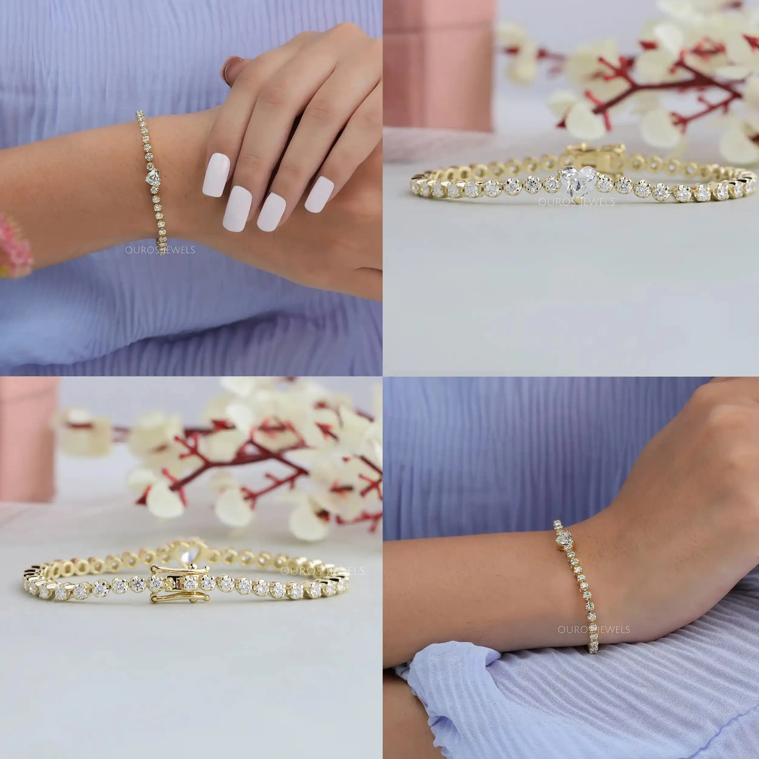 Old Cut Heart Lab Diamond Tennis Bracelet