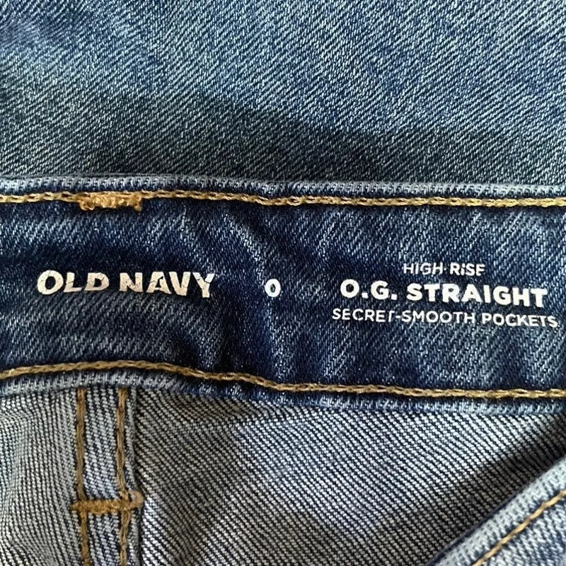 Old Navy Blue Medium Wash High Rise Cropped Denim OG Straight Leg Jeans Size 0