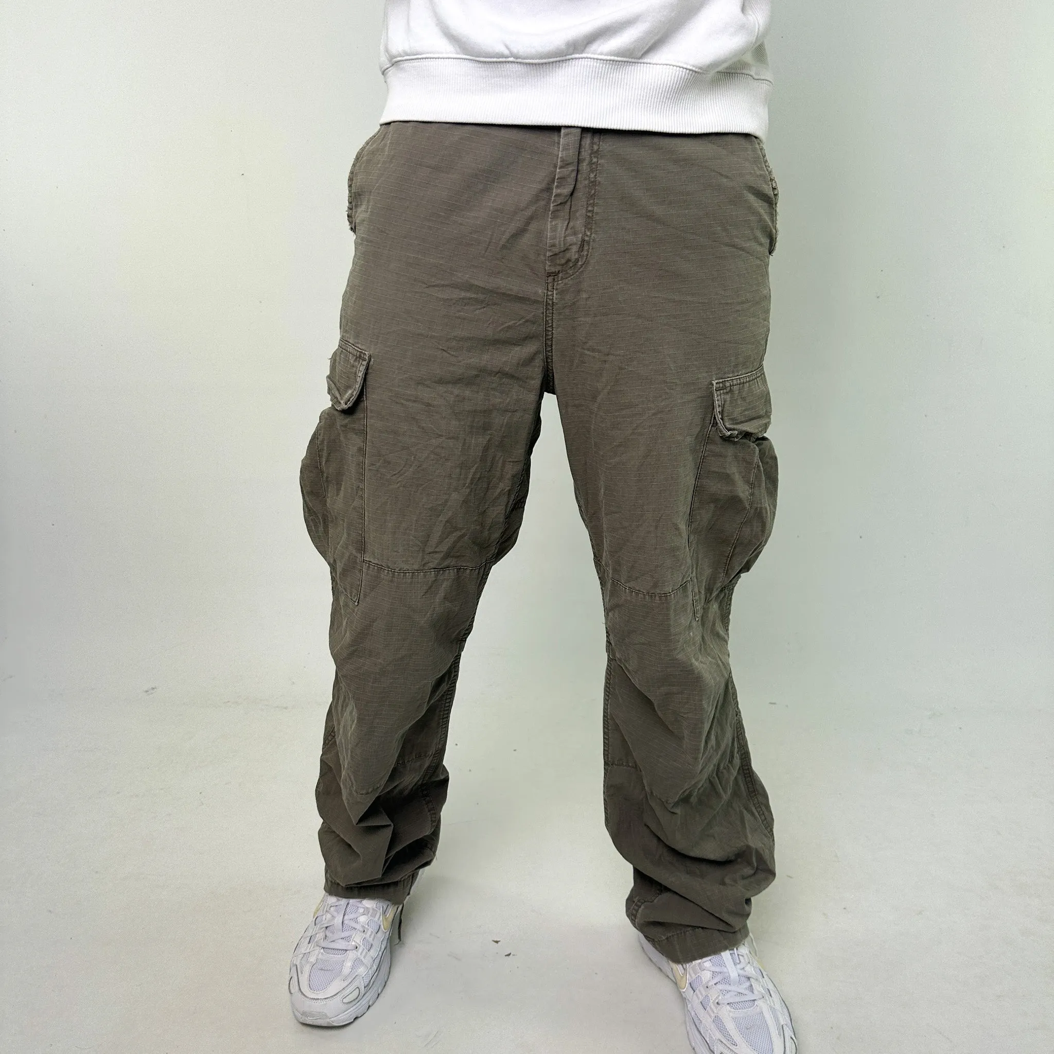 Olive Green 90s Carhartt Cargo Skater Trousers Pants Jeans (31x34)
