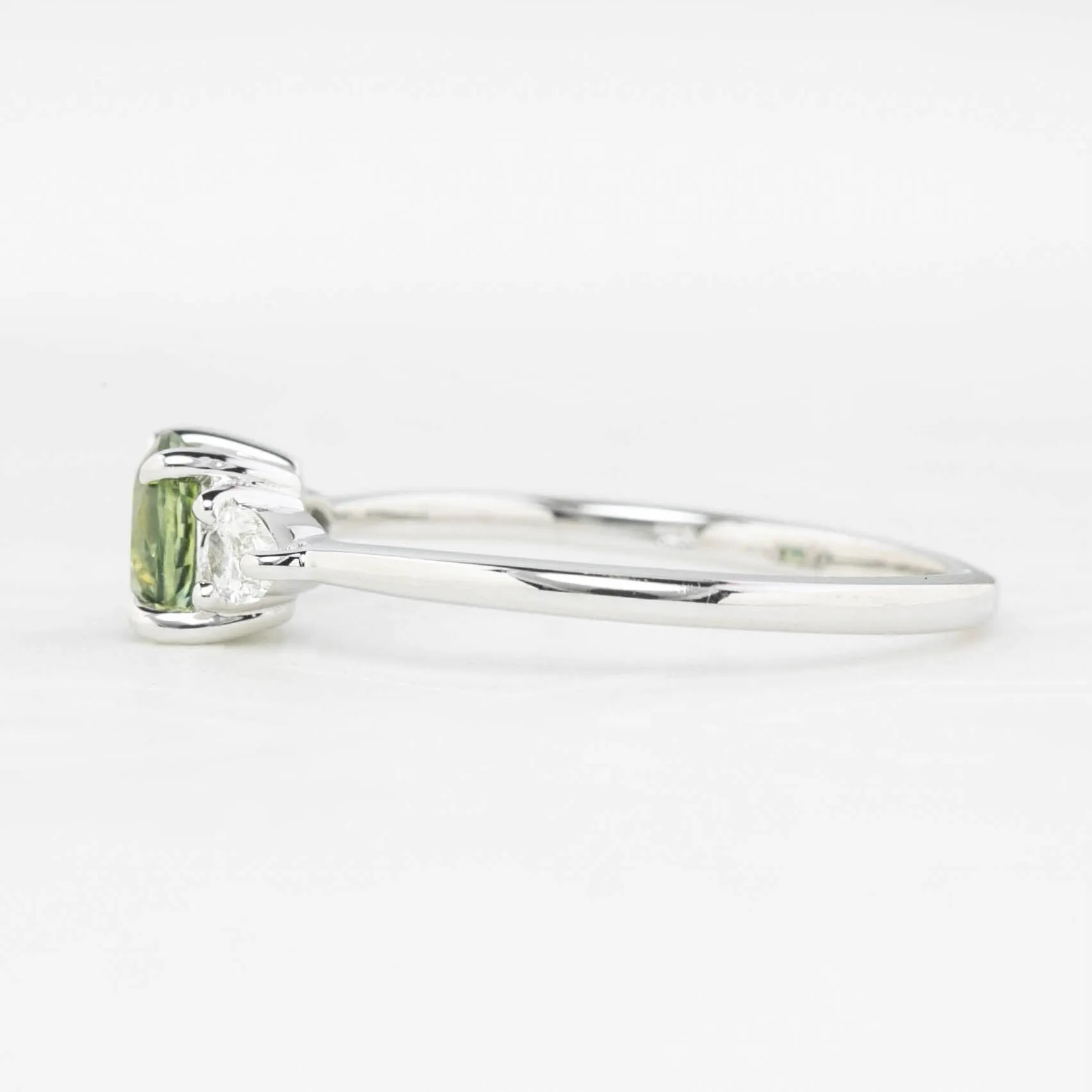 Olivia Ring 0.66ct Blue Green Queensland Round Sapphire Ring, 14k White Gold (One of a kind)