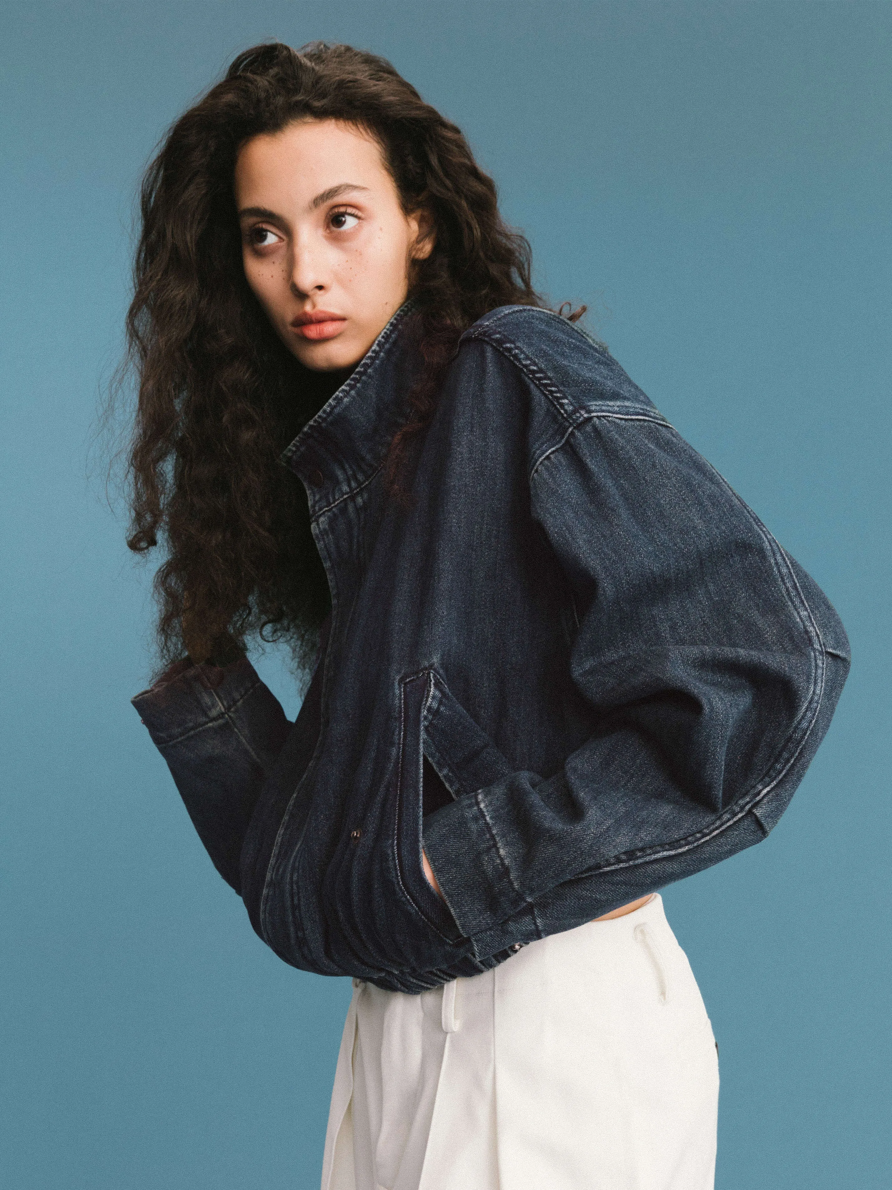 ONE BY CUBIC Funnel Neck Denim Jacket