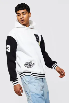 Oversized Contrast Sleeve Badge Hoodie