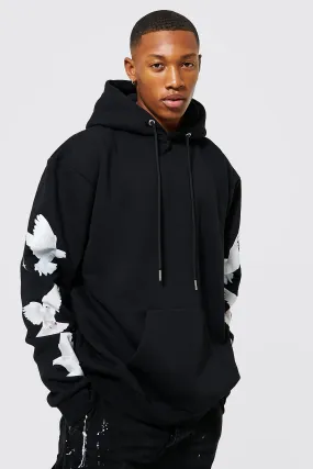Oversized Dove Sleeve Print Hoodie