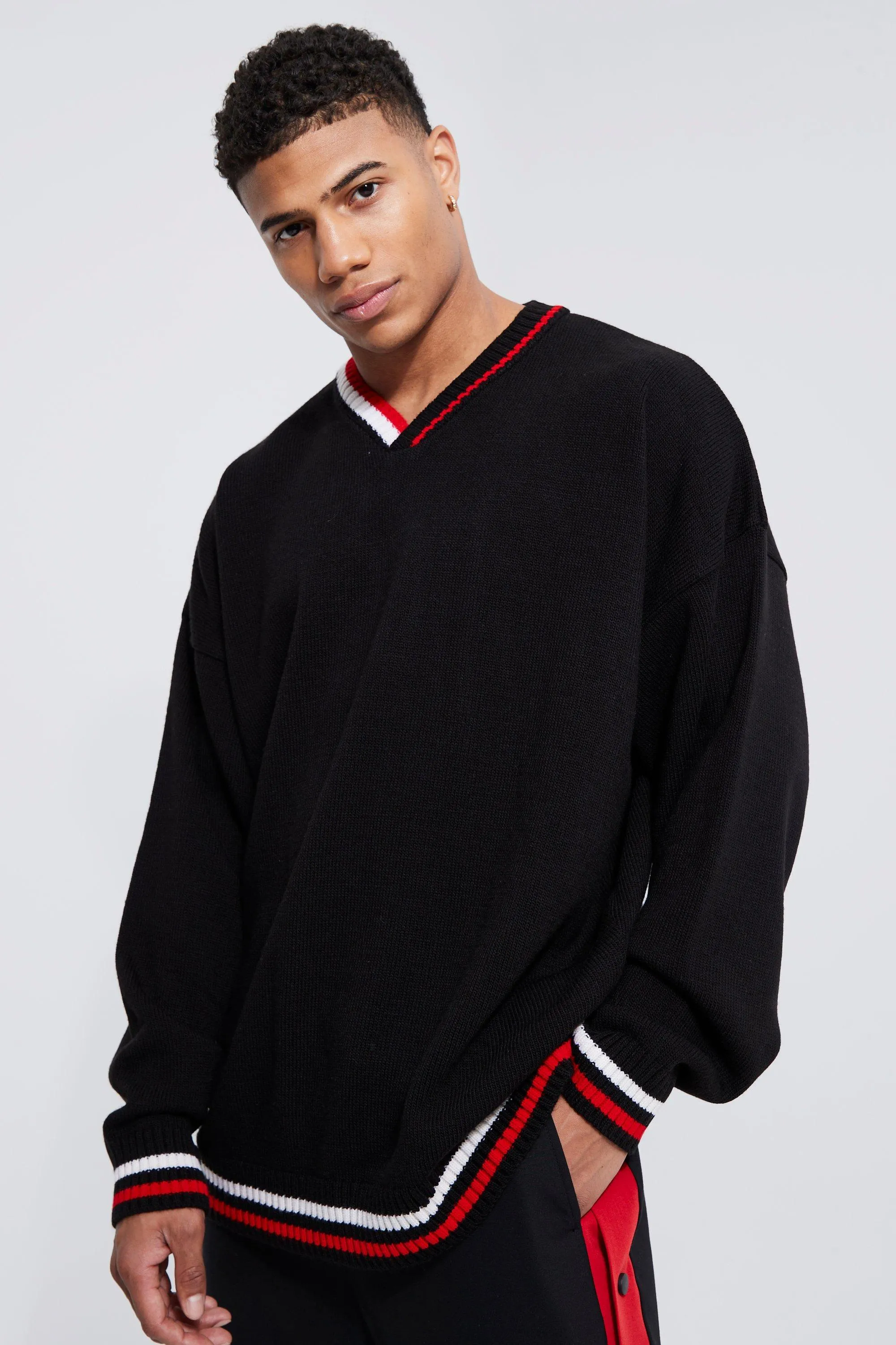 Oversized Sport Stripe V Neck Hockey Top
