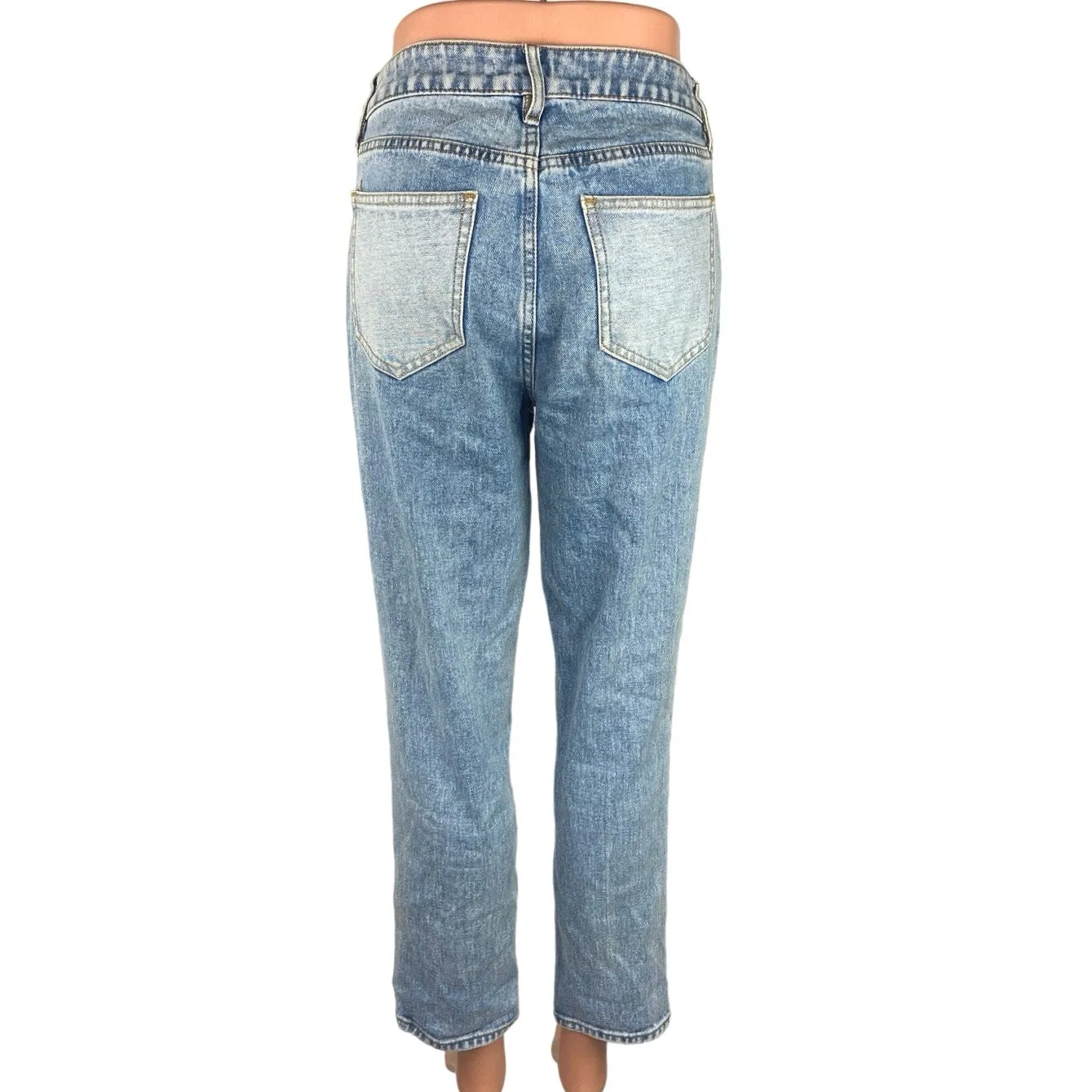 Pacsun Blue Patch On High-rise Straight Tapered Leg Ankle Denim Mom Jeans Sz 25