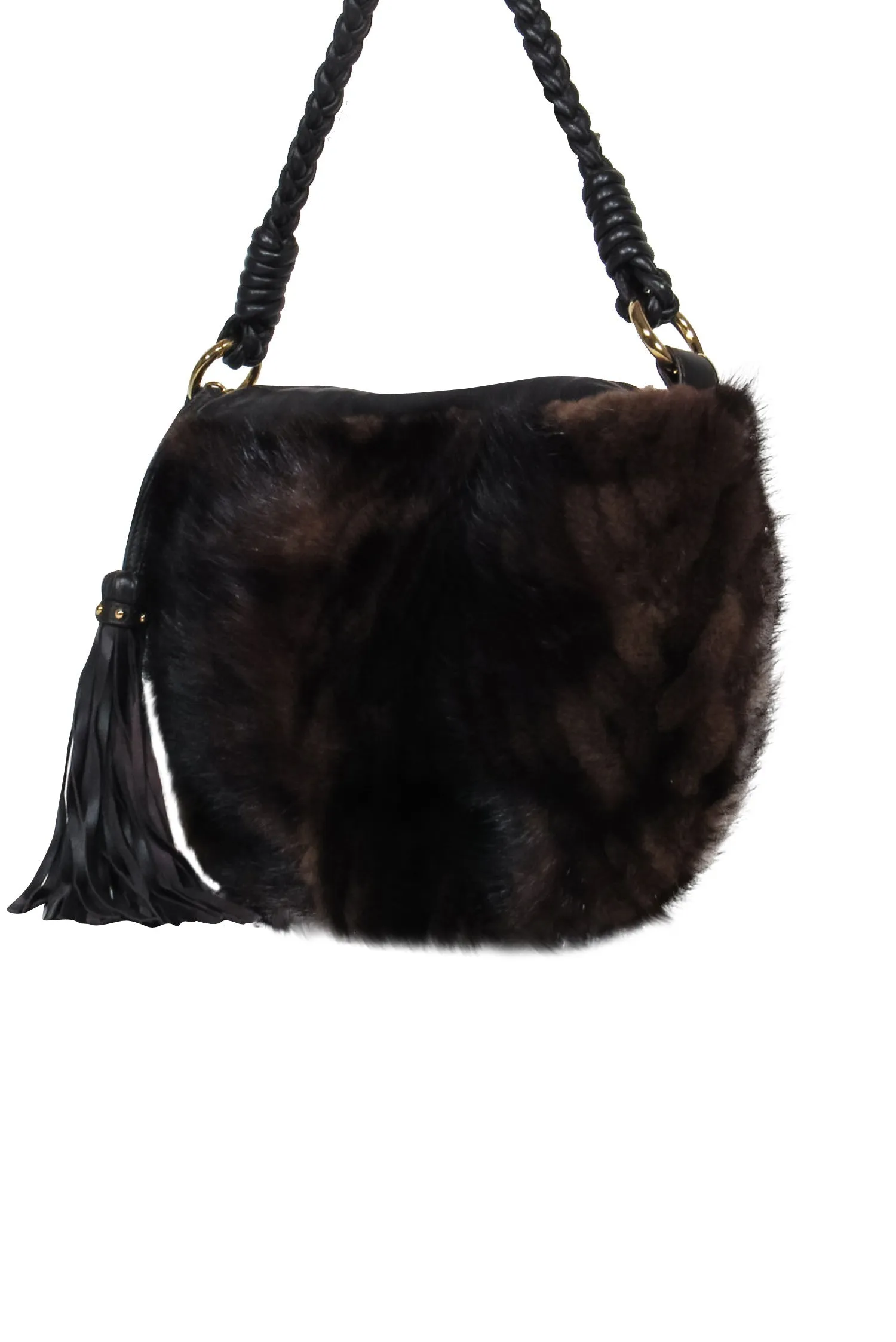 Paolo Masi - Brown Leather Shoulder Bag w/ Mink Fur