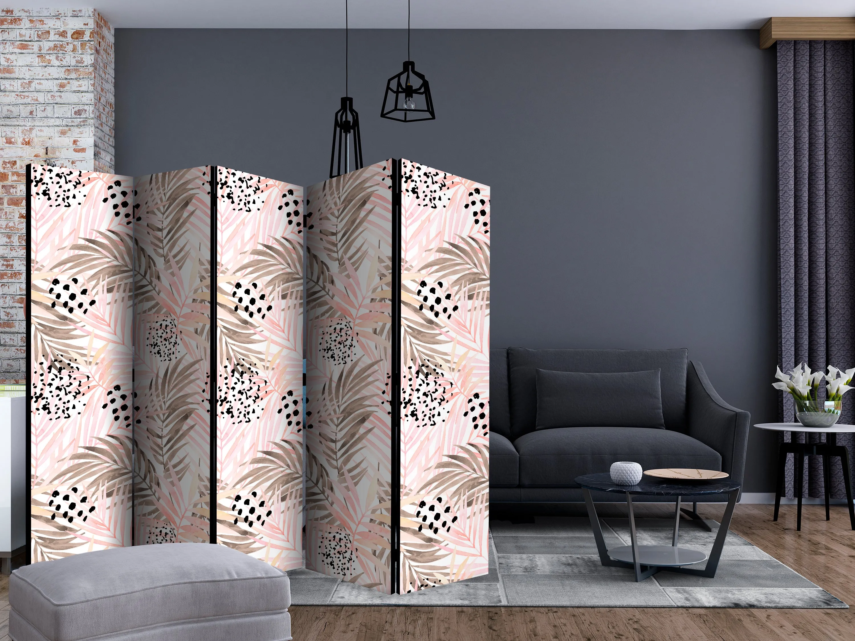 Paravento Pink Palm Leaves II [Room Dividers]