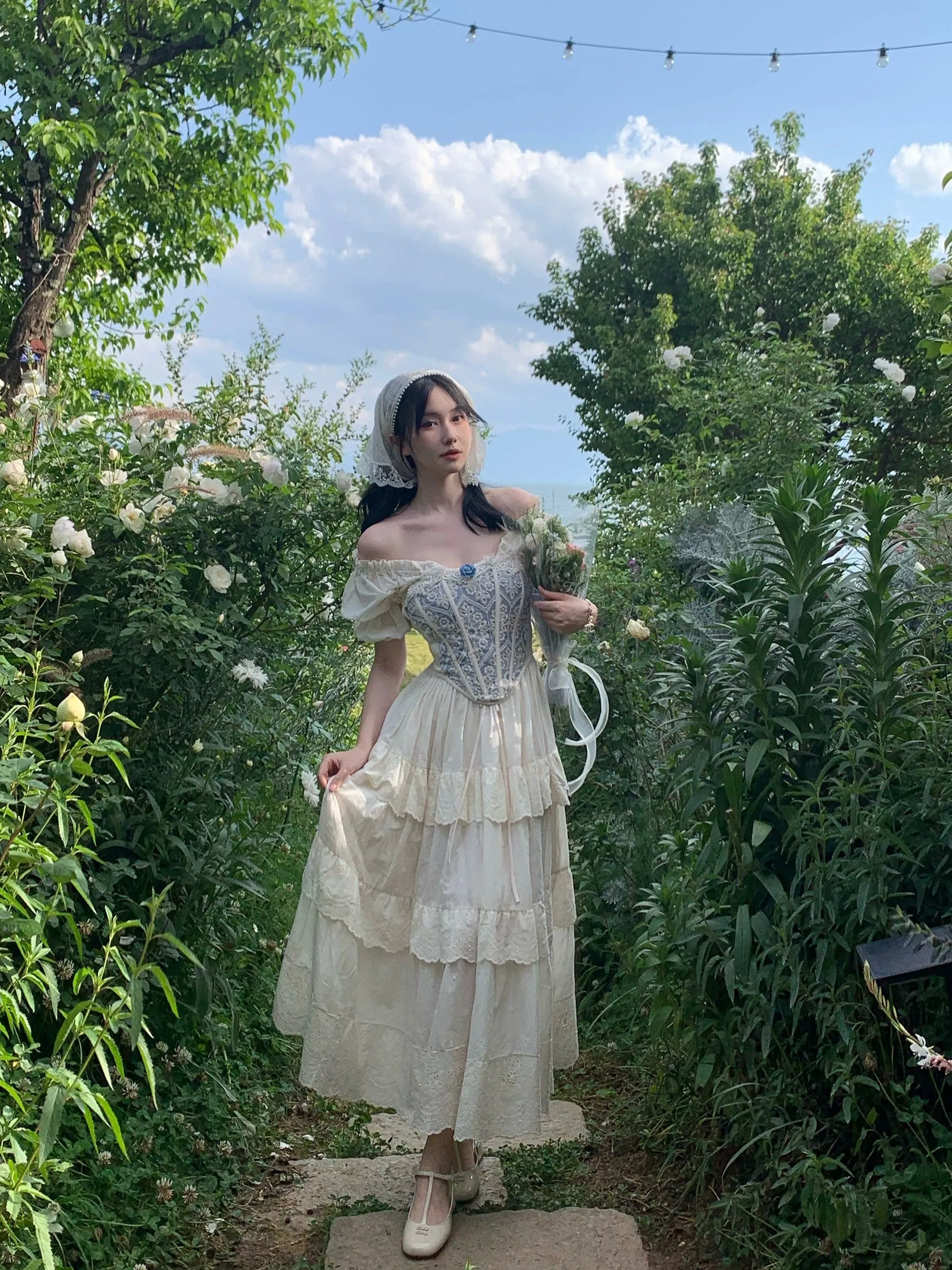 PartyYan Heidi Heavy Embroidery French Palace Waist Vest Two-piece Tea Break Skirt Jacquard Dress
