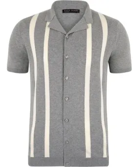 Paul James Knitwear Mens Ultra Fine Cotton Delgado Cuban Collar Striped Shirt