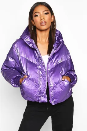 Pearlescent Cropped Hooded Puffer