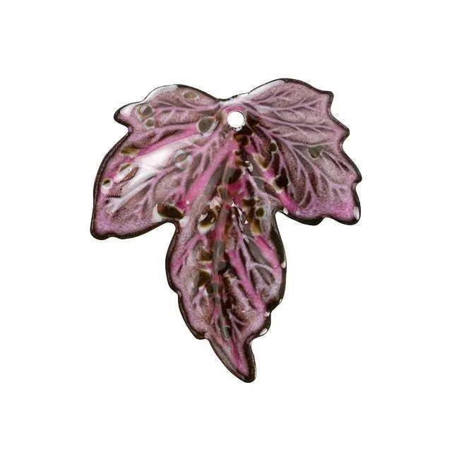 Pendant, Maple Leaf 35.5x32mm, Enameled Brass Raspberry Pink, by Gardanne Beads (1 Piece)