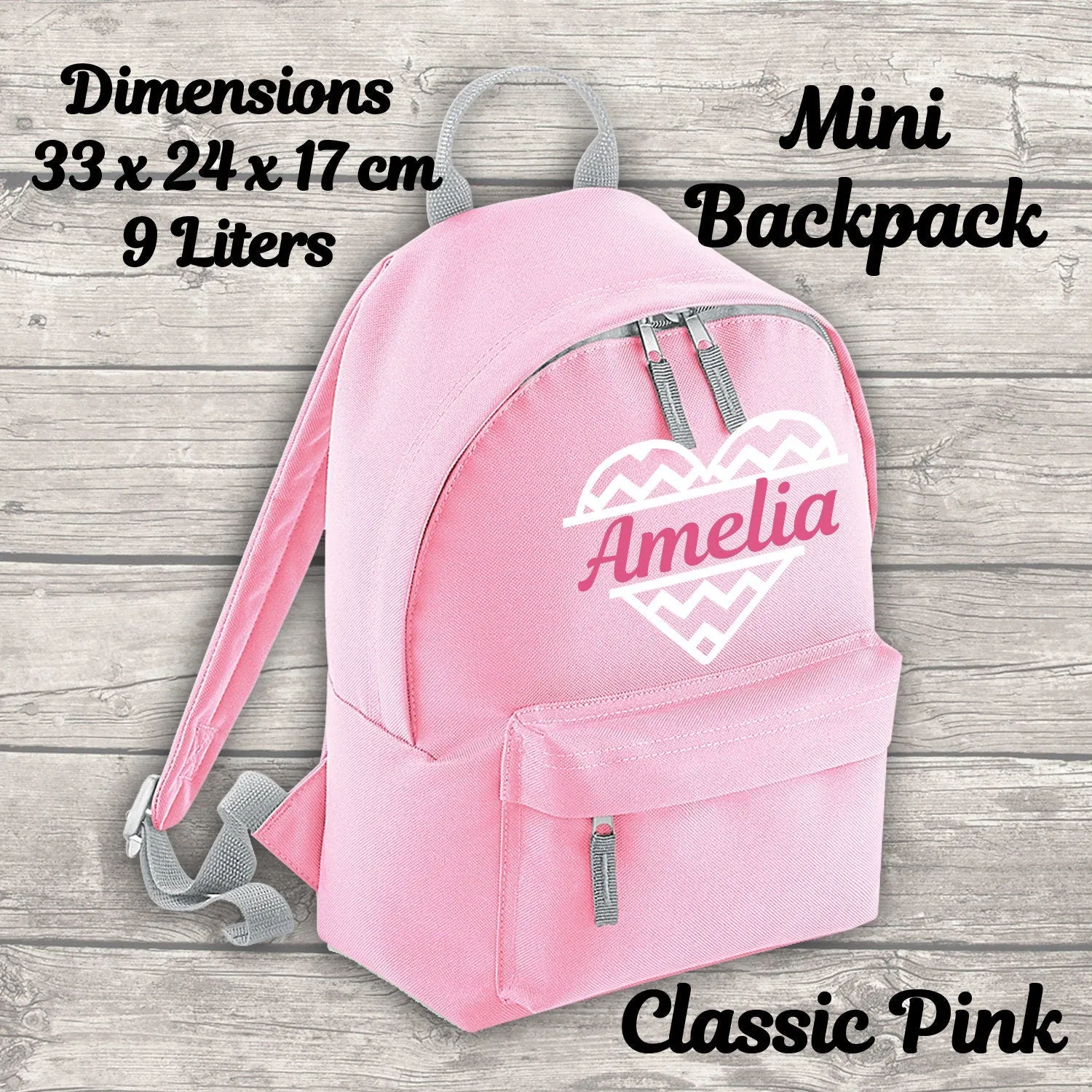 Personalised Heart Backpack Kids 18 12 or 9 Litre Boys Girls Name Lunch Bag Water Bottle Pencil Case School PE Bag Back To Schoo