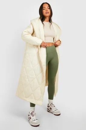 Petite Oversized Diamond Quilt Maxi Hooded Puffer