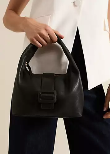 Phase Eight Black Leather Mini Buckle Tote Bag | Kaleidoscope