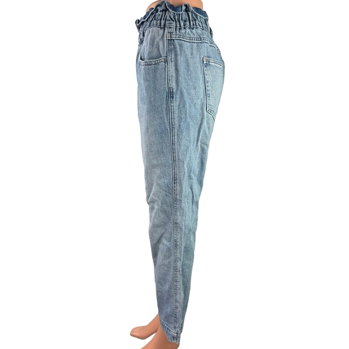 Pistola Blue Denim Straight High Rise Medium Wash Paperbag Crop Pants Jeans Sz S