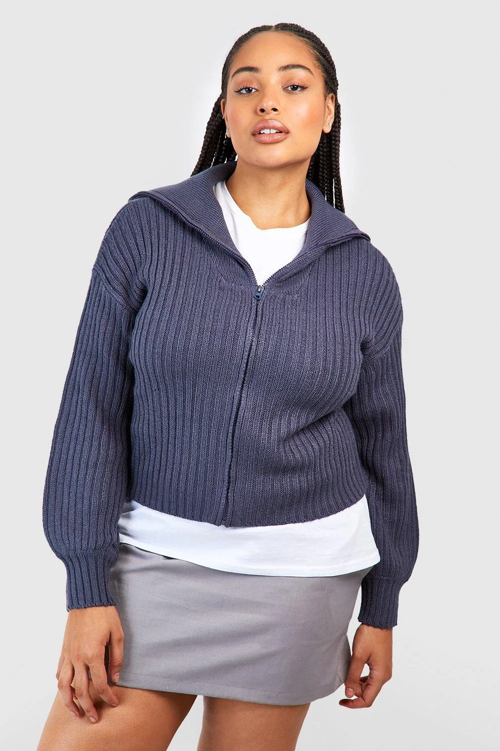 Plus Chunky Rib Polo Cardigan