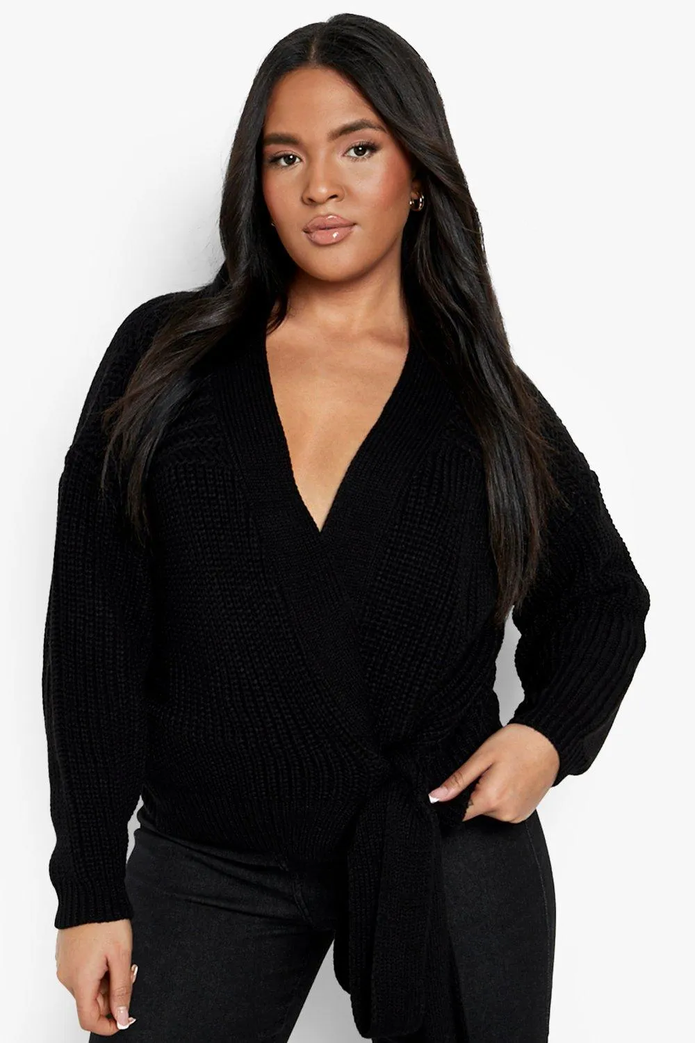 Plus Knitted Tie Detail Cardigan