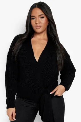 Plus Knitted Tie Detail Cardigan