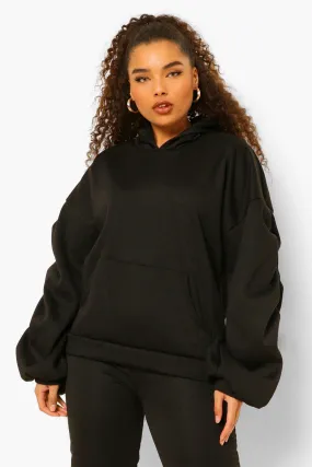 Plus Ruched Sleeve Oversized Hoodie