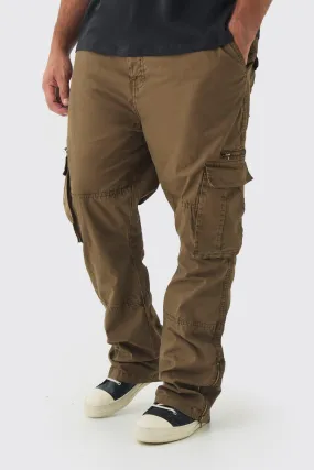 Plus Slim Flare Zip Gusset Overdye Acid Wash Cargo Pants In Chocolate