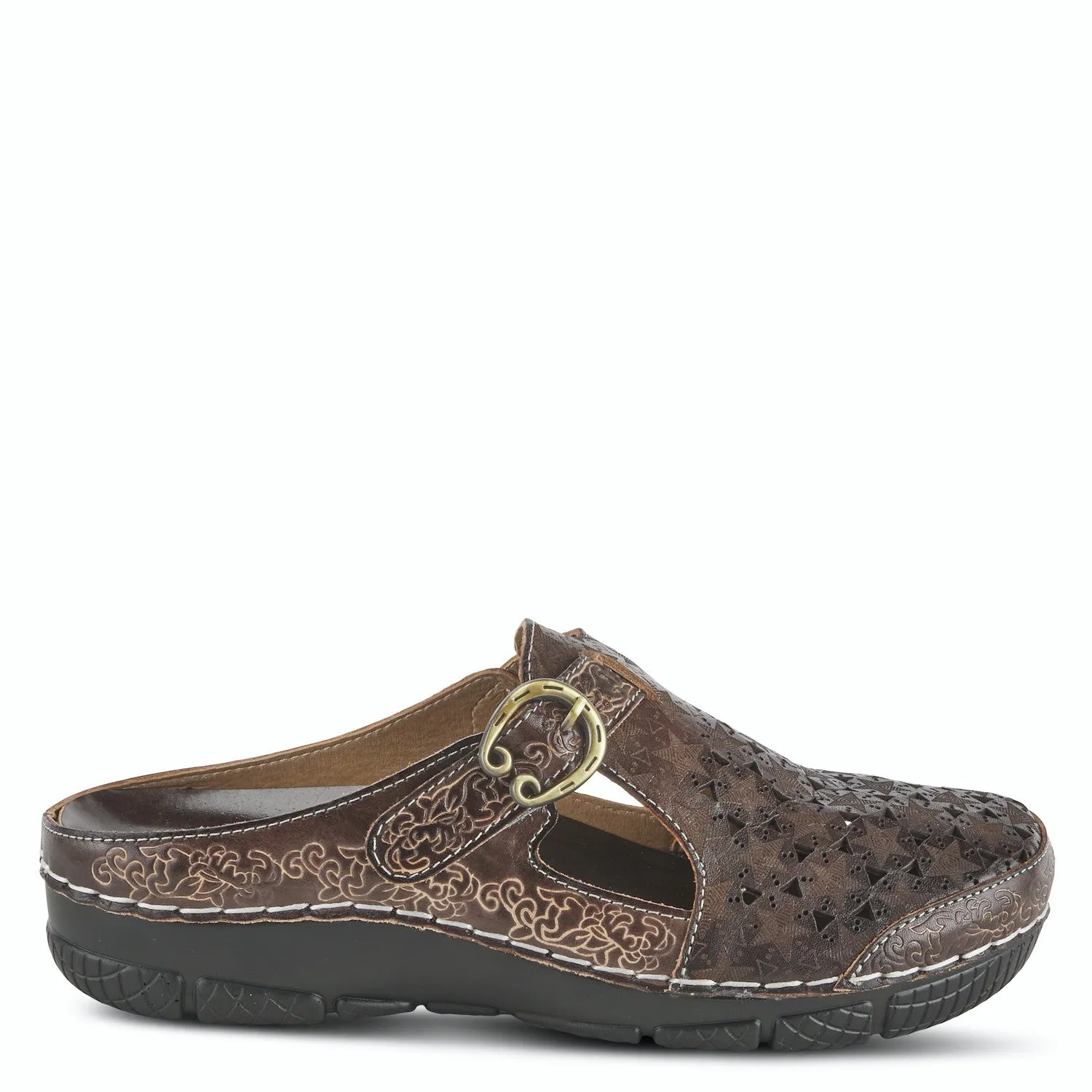  Popcorn Mini Flower Belted Clog in Brown CLOSEOUTS  