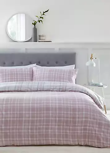 Portfolio Home Tartan Brushed Cotton Duvet Cover Set - Blush | Kaleidoscope