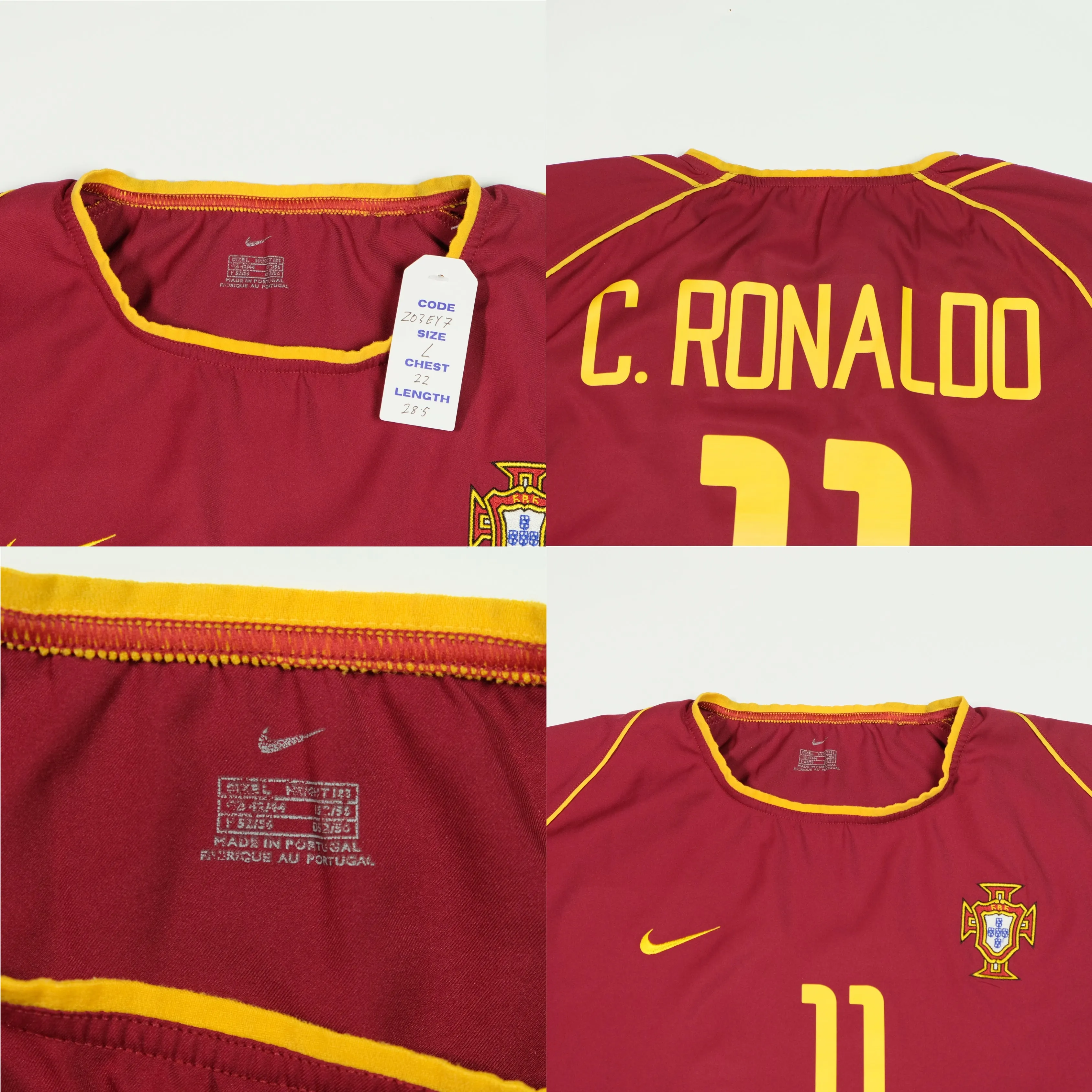 Portugal Ronaldo 11 Original Home Football Shirt 2002/2004 Nike Large