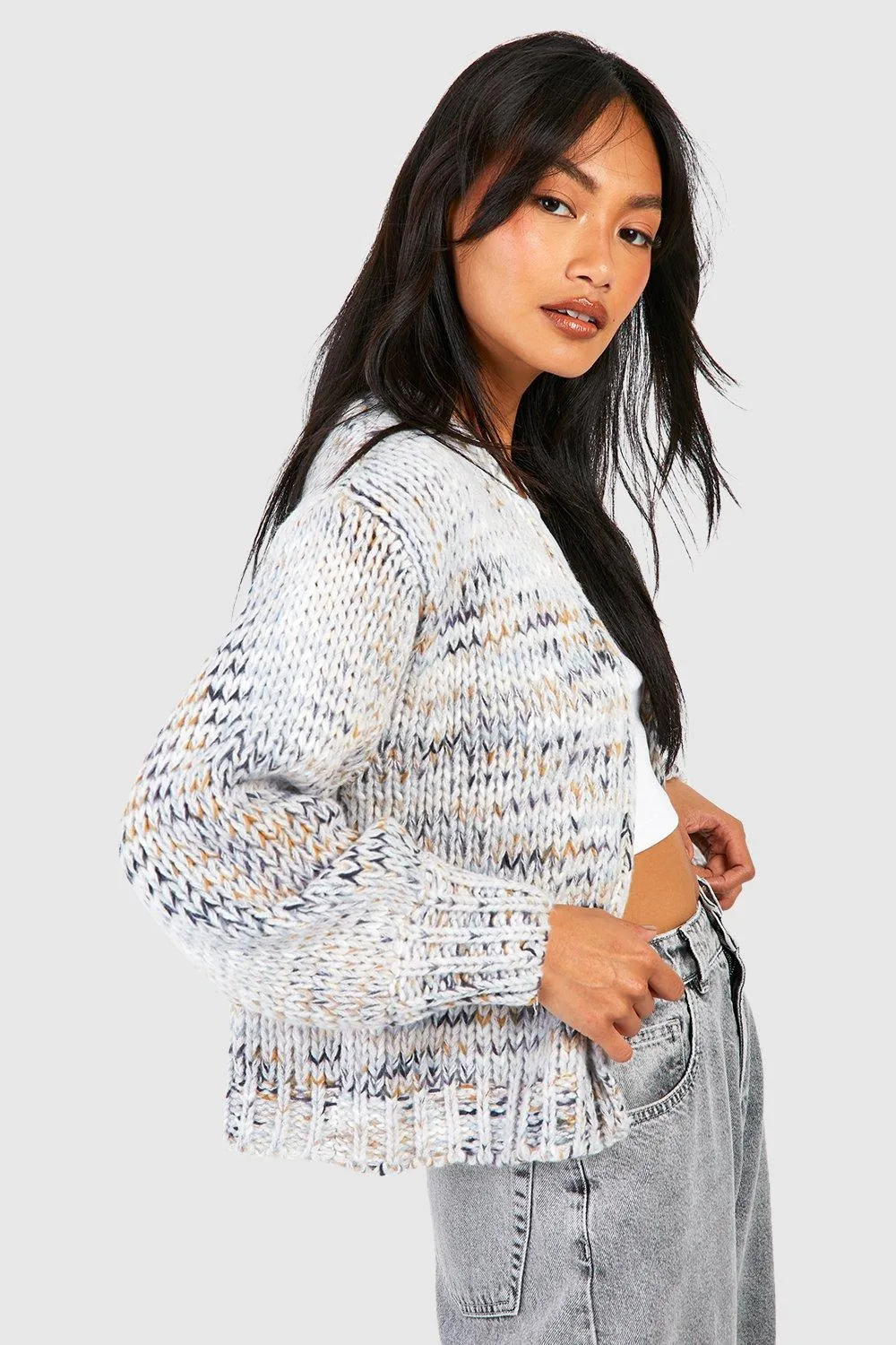 Premium Chunky Multicolor Marl Crop Cardigan