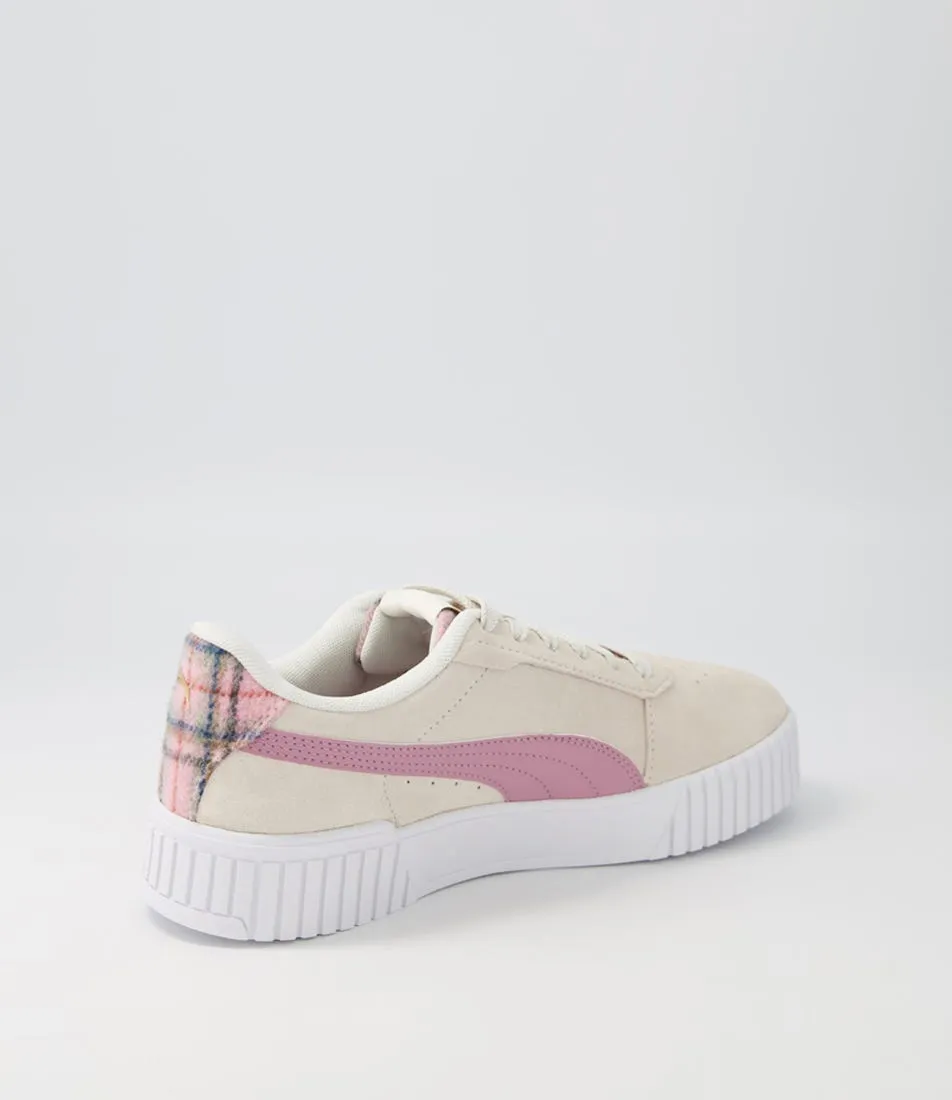 PUMA Carina 2.0 Tartan W Gray Grape Gold Leather Sneakers
