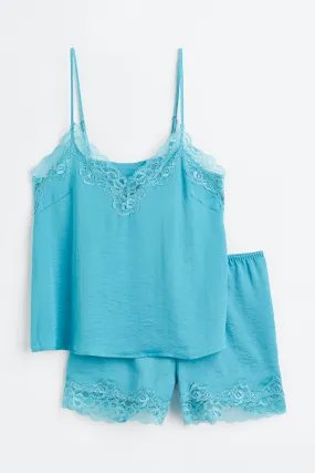 Pyjama cami top and shorts - V-neck - Sleeveless - Turquoise - Ladies | H&M GB