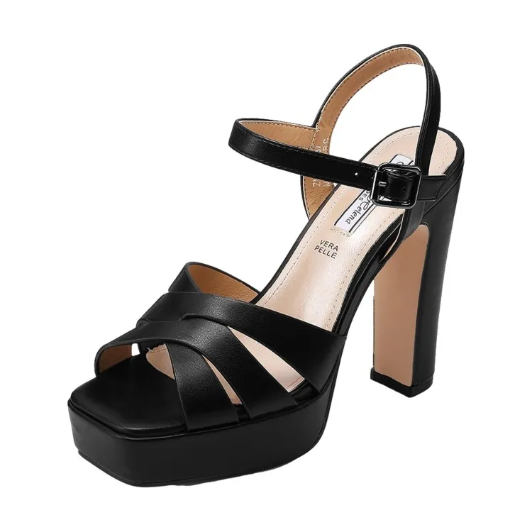 Queen Helena ZM 9619 Scarpe Donna Sandali Tacco Alto Con Cinturino Black