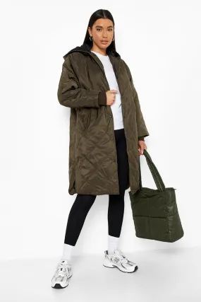 Quilted Hooded Longline Padded Jacket