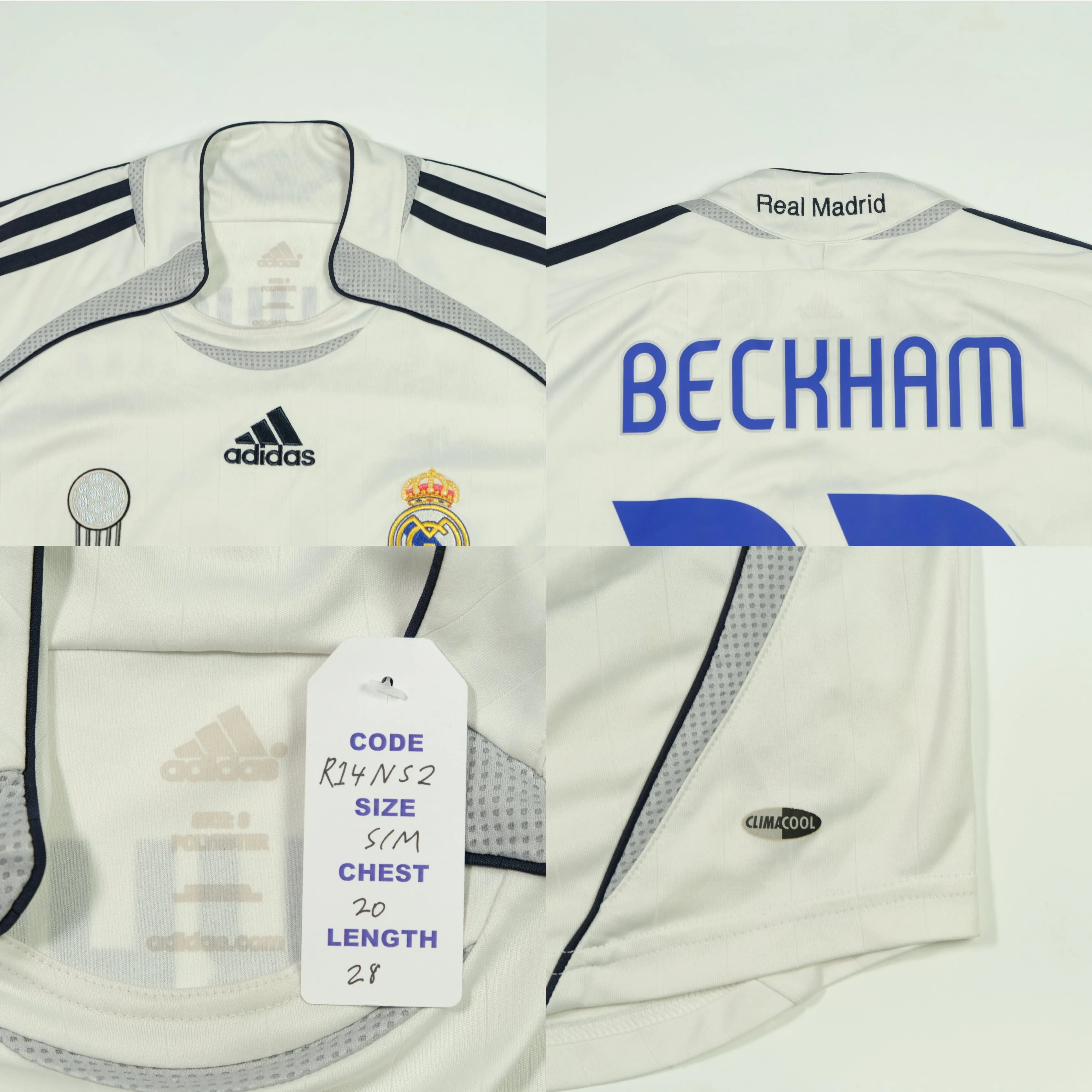 Real Madrid Original Beckham 2006/2007 Adidas Home Football Shirt Small/Medium