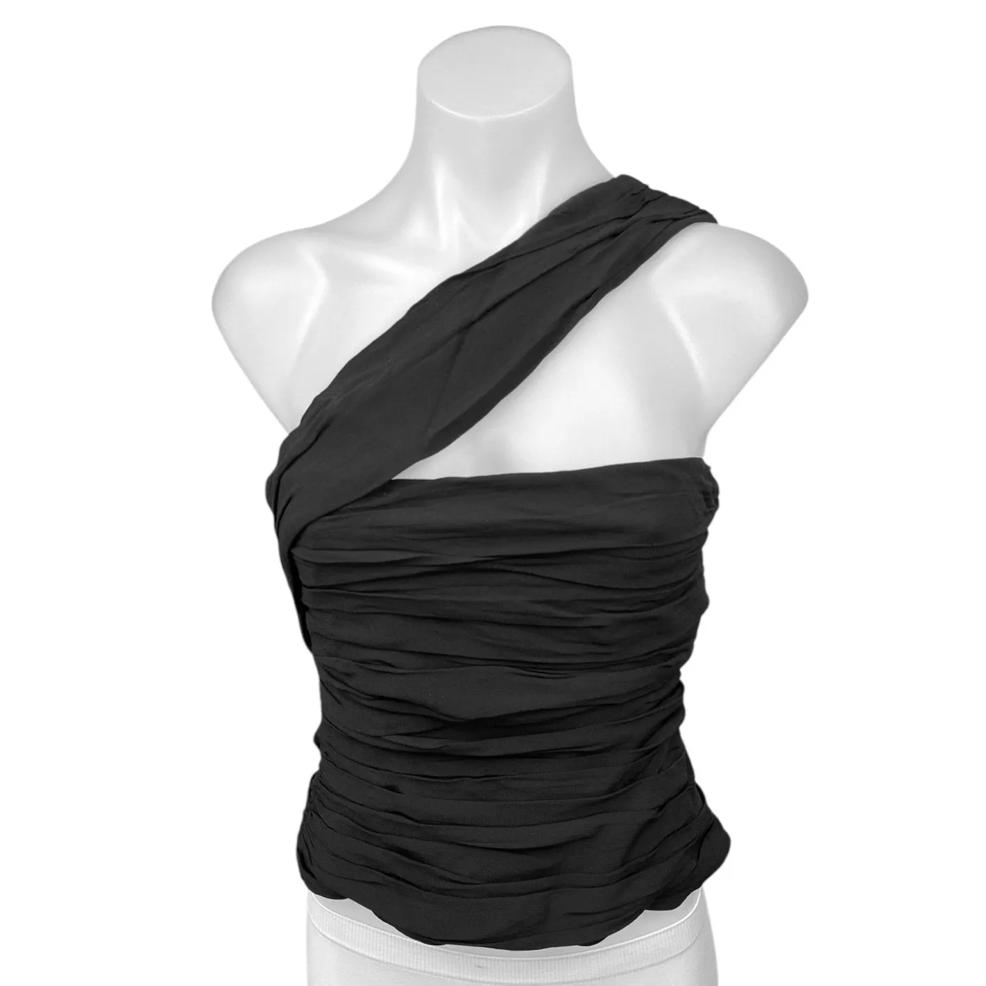 Reformation Black Ruched One Shoulder Sleeveless Bandeau Tube Crop Tank Top 8